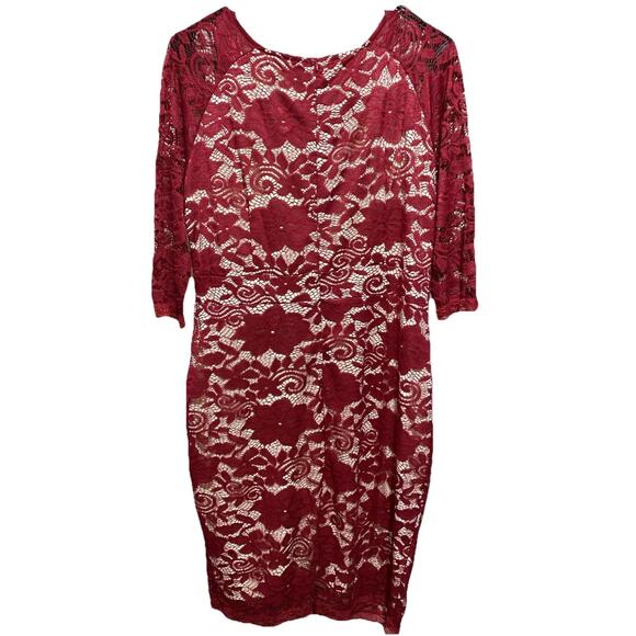 FISOUL Women’s Red Lace Bodycon Dress Large NWT‎ Cocktail Party Formal Lined - Picture 2 of 5
